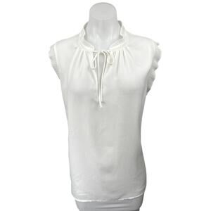 H&M White Sleeveless Ruffle Tie Neck Keyhole Lightweight Blouse Top Size 16